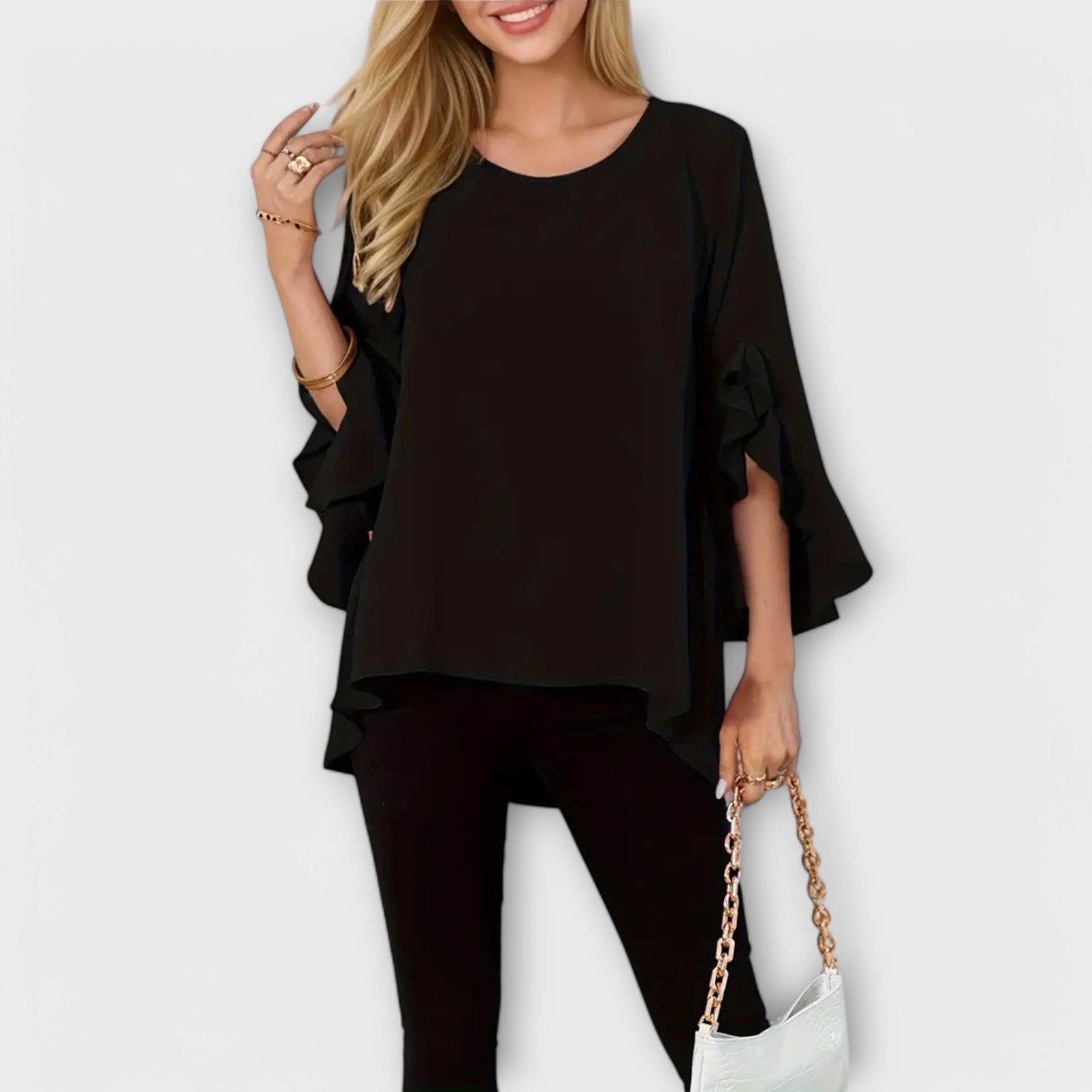 Anđa – Bluza z Volanami w Kolorze Niebieskim