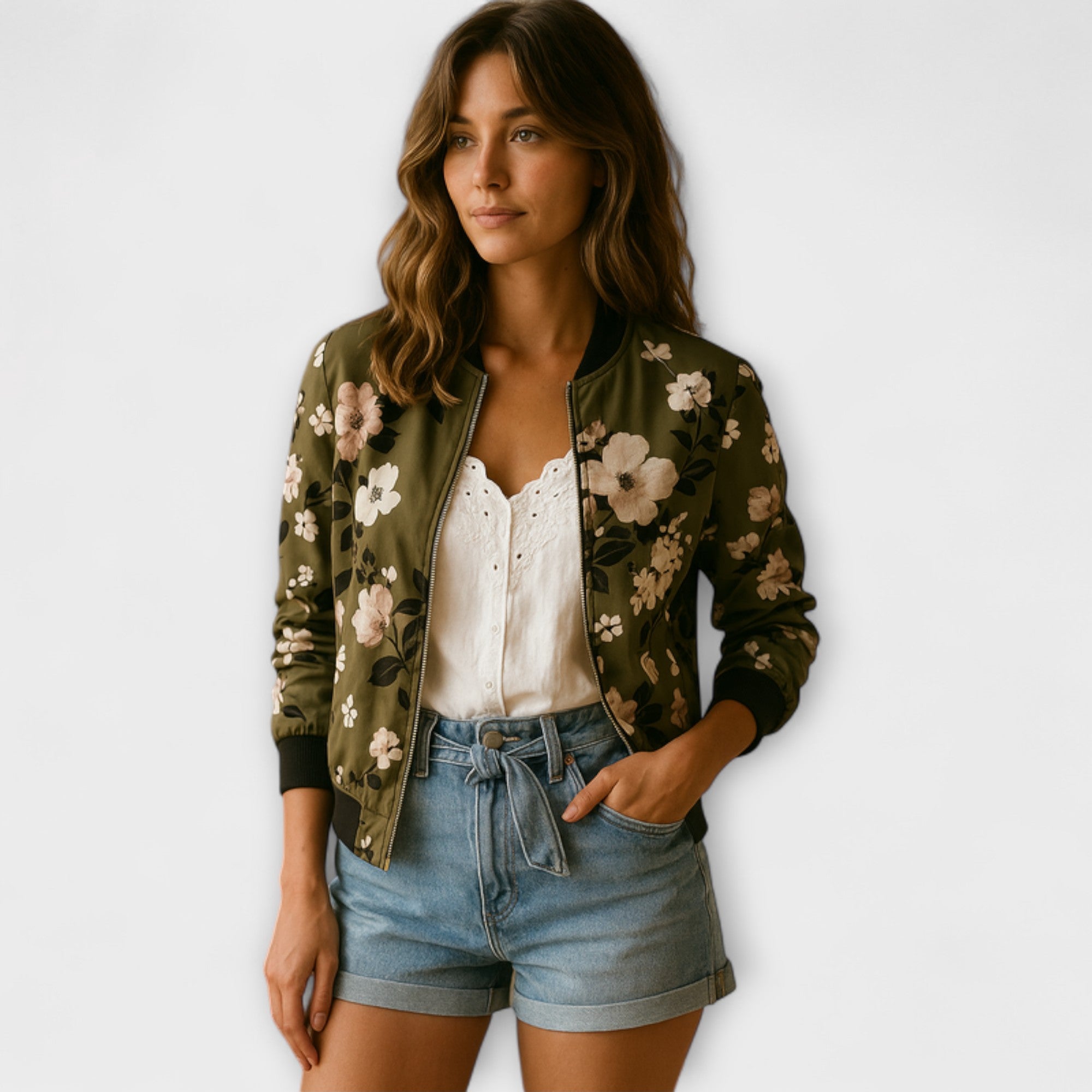 Kaelin - Eleganten Bomber Jakna z Rožami