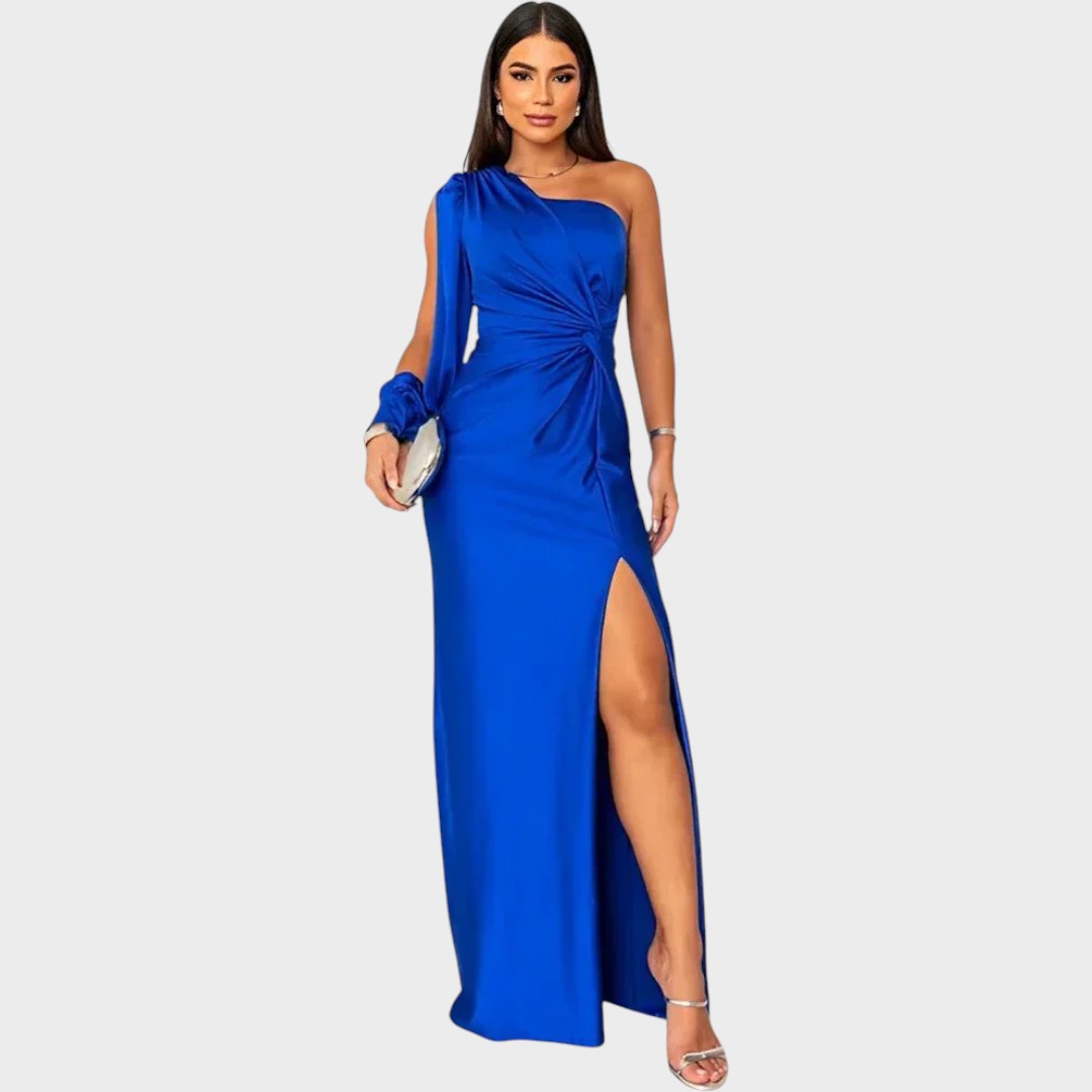 Marica – Elegantna dolga obleka z enim ramenskim trakcem