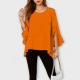 Anđa – Bluza z Volanami w Kolorze Niebieskim