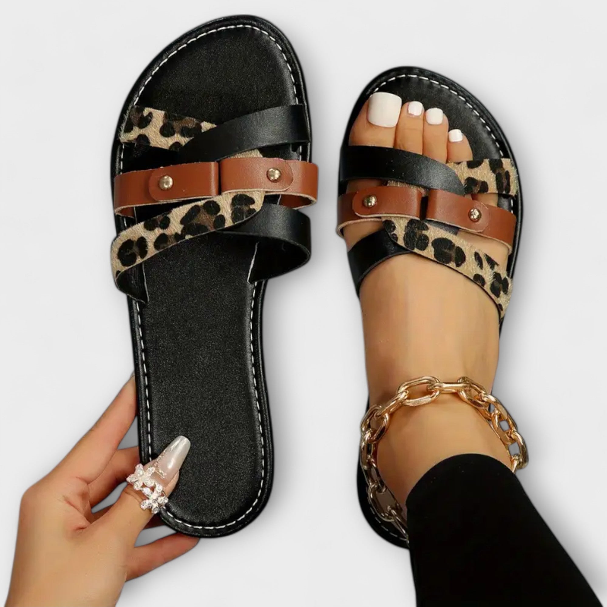 Marinka - Leopard Print Cross-Strap Sandals
