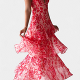 Valentina - Chiffon obleka z V-izrezom in elegantnimi rokavi