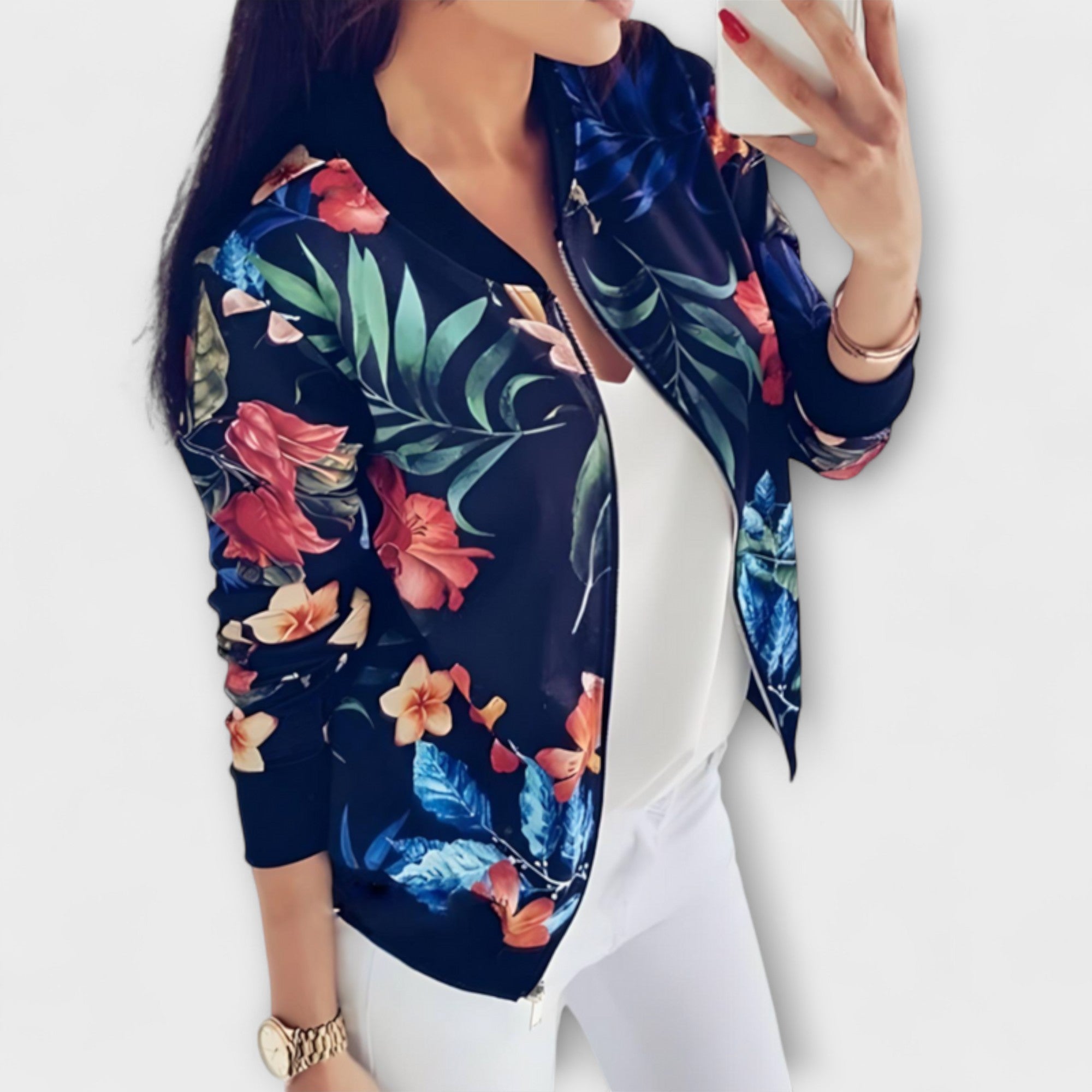 Kaelin - Eleganten Bomber Jakna z Rožami